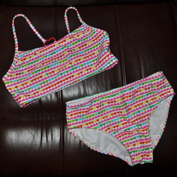 NEW Girl's Heart Print Bikini 2 Piece Swimsuit NWT - Picture 3 of 7